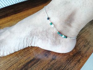 Multi Crystal Silver Anklet