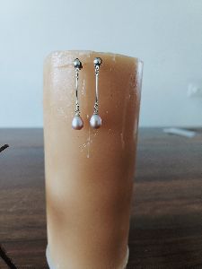 Single Drop Purple Pearl Silver Earrings