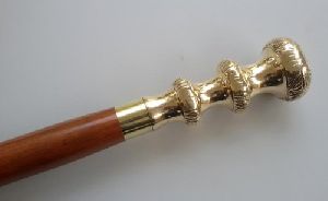 Brass Knob Style Golden Handle With Brown Wooden Walking Stick Cane