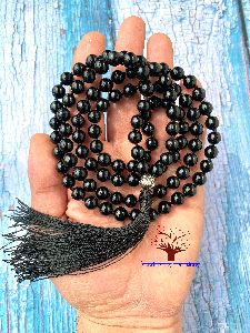 108 Black Onyx Beads Knotted Japa Mala Necklace with Guru Beads