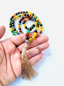 108 Om Mani Padme Hum Stone Beads Knotted Japa Mala | Necklace | German SIlver Guru Bead
