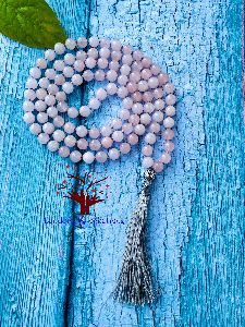 108 Rose Quartz Stone Beads Knotted Japa Mala Necklace with Guru Beads