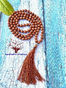 108 Sunstones Beads Knotted Japa Mala Necklace with Guru Beads