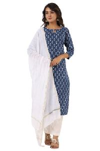 Ladies Blue Kurta Pant Set with Dupatta