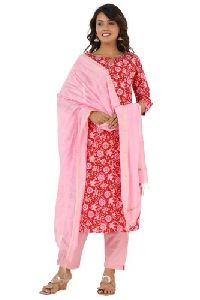 Ladies Pink Kurta Pant Set with Dupatta