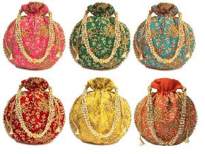 Embroidered Clutch Purse Potli Bag Pouch Drawstring Bag Wedding Favor Return