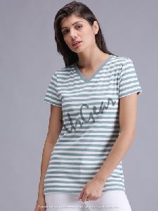 Striped Green Women T-Shirt