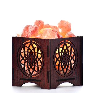 Healing Chakra Wooden Brown Himalayan Rock Salt Lamp