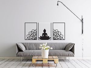 Lotus Budha Metal Wall Art Set Of 3