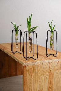 Set of 3 Metal Wire Glass Tube Vase