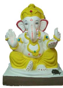 10 Inch Yellow Clay Ganesh Statue
