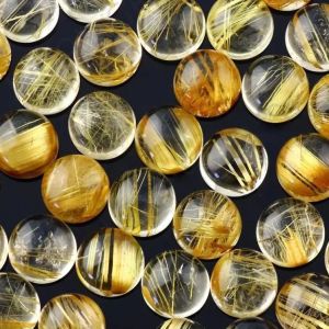 Natural Golden Rutilated Quartz Round Cabochon Loose Gemstone