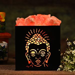 Buddha Metal Face Himalayan Rock Salt Lamp