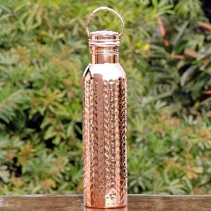 Hammered Copper Water Bottle With Handle 950 ML Seamless Water Bottle For Yoga & Gym