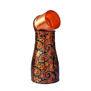 Meenakari Printed Copper Bedside Carafe Ayurvedic Pitcher 100% Pure Copper For Home Use