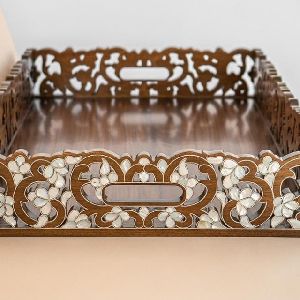 Middle East Wooden Serving Mother Of Pearl Tray Wholesale Ramadan 2022 Tray With Arabic Language