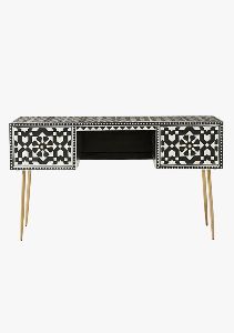 Moroccan Bone Inlay Console Table Handcrafted Inlay Desk