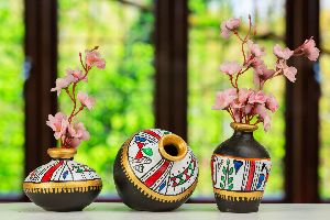 New Designs Warli Terracotta Pot Set for Home Interior Decor