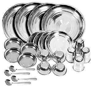 Stainless Steel Dinner Set, For Household, Pattern : Plain