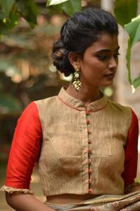 Crushed-Tissue Chinese Collar Blouse