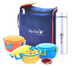 Kidzee Plastic Tiffin & Steel Bottle Set