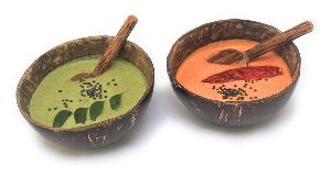 Inaithiram CSBM Mini Coconut Shell Bowls 3 inch Set of 2 with 2 Spoons Handmade & Polished (Brown)