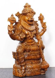 Wooden Lord Narasimha Statue