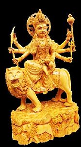 Wooden Shera Wali Mata Statue