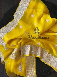 Yellow Pure Georgette Banarasi Handloom Sarees