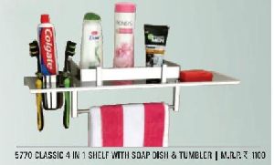 Stainless Steel Classic 4 In 1 Shelf With Soap Dish & Tumbler