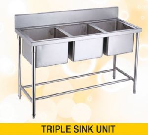 Stainless Steel Triple Sink Unit