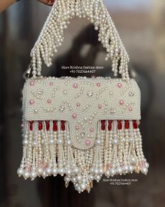 white pearls embroidery designer handbag