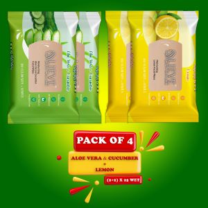 4 Pcs Combo Pack Lemon & Aloe Facial Wipes
