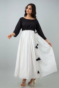 Womens Cotton Flared black and white Dress