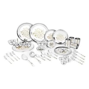 Stainless Steel Glory Dinner Set Of 42 Pieces, Silver