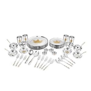 Stainless Steel Maple Dinner Set Of 42 Piece With Permanent Laser Design