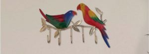 wrought iron colorful parrot couple key hanger