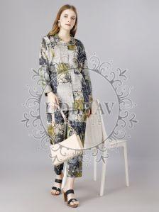 Ladies Grey Printed Cotton Blend Co-Ord Set