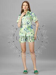 Ladies Light Green Cotton Blend Short Co-Ord Set