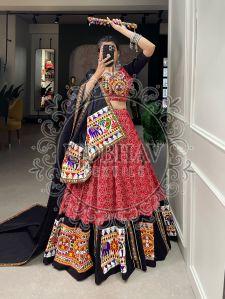 Red Pure Cotton Gamthi and Real Mirror Work Chaniya Choli