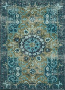 Green & Peacock Blue Hand Knotted Rug