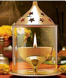 Brass Akhand Diya with Glass Cover