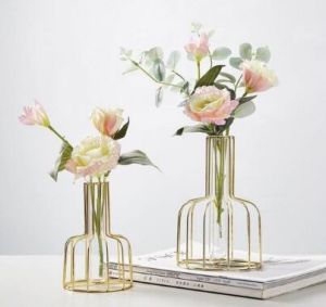 Metal Wire Glass Tube Vase