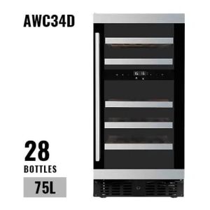 aavta 28 bottles dual zone 3 layered smoked glass wood  chiller