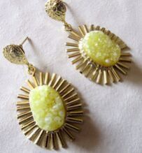 Yellow Oval Shape Spike with Cap Beautiful Vintage Statement Earring