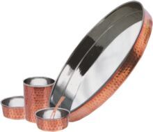 Steel Copper Hammered Thali Set