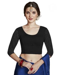 Jelite® Premium Women's Cotton Lycra Stretchable Readymade Three-Fourth Net Sleeve Saree Blouse