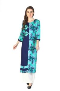 Rayon Printed Embroidered Kurti