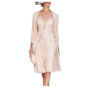 APXPF Light Pink Women’s Mother of The Bride Dresses Tea Length with Jacket