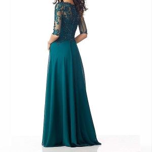 Women&rsquo;s Beading Evening Dresses Half Sleeves Chiffon Long Mother of Bride Dresses